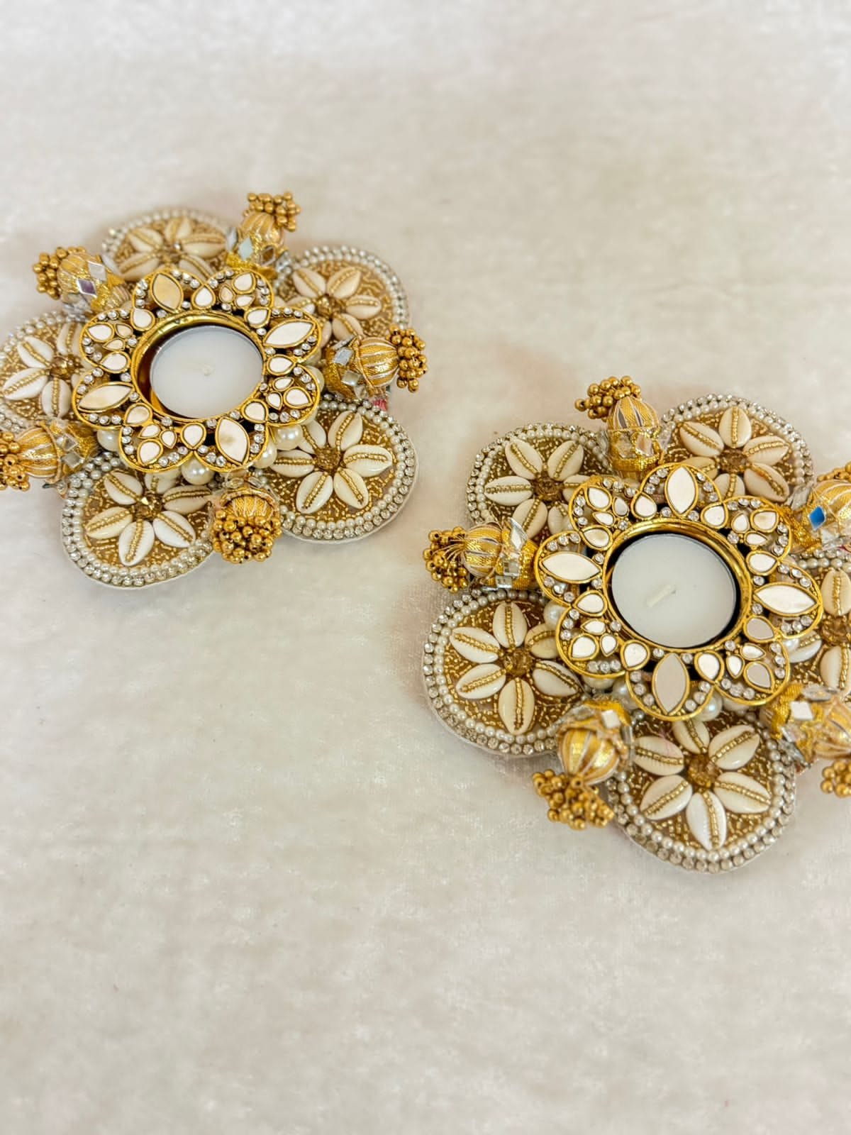 Set of 2 Pearl Kaudi Tea Light Candle Holders, Diwali Home Decor