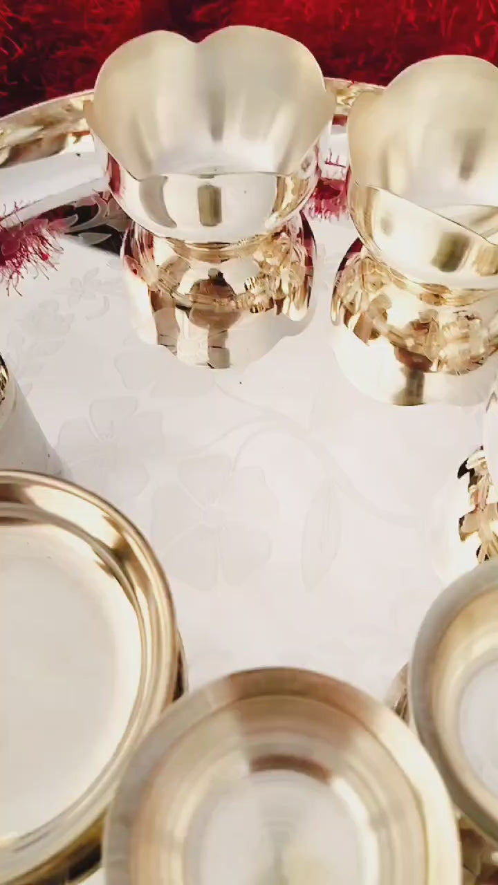 German Silver Big Size Flower Engraved Dinner Set/bhojan thali