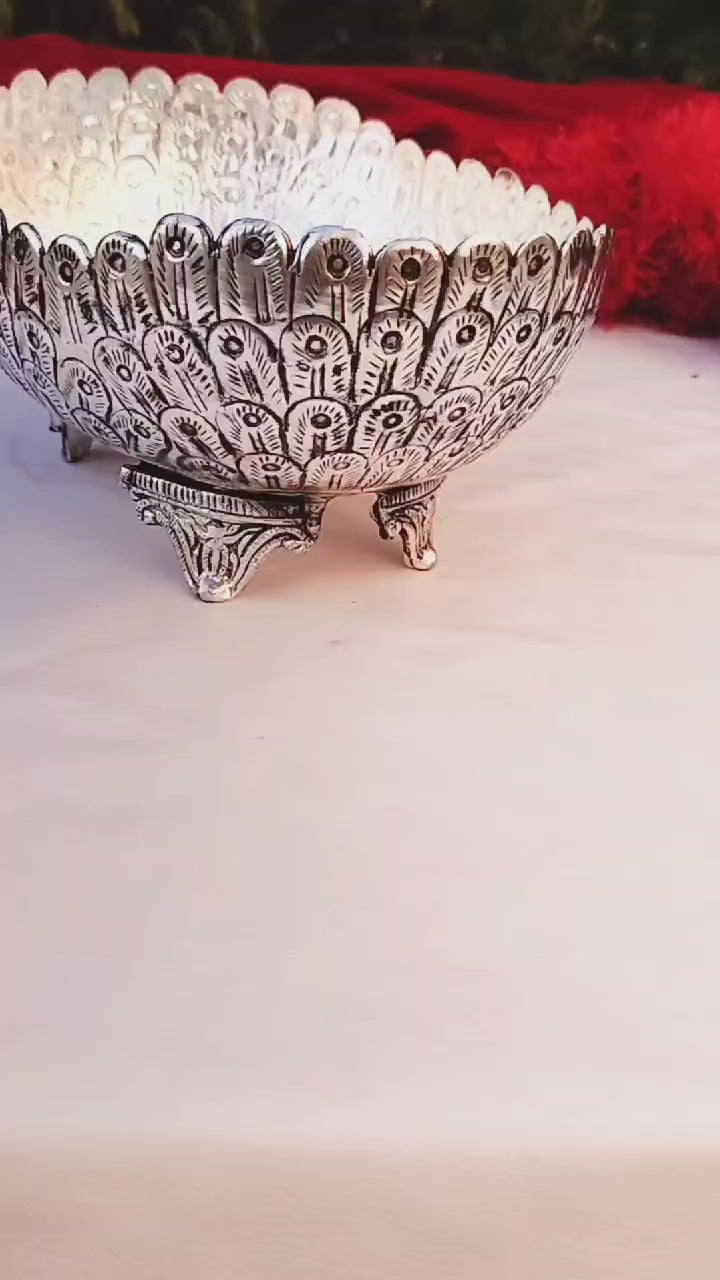 German silver oval bowl/urli with stand