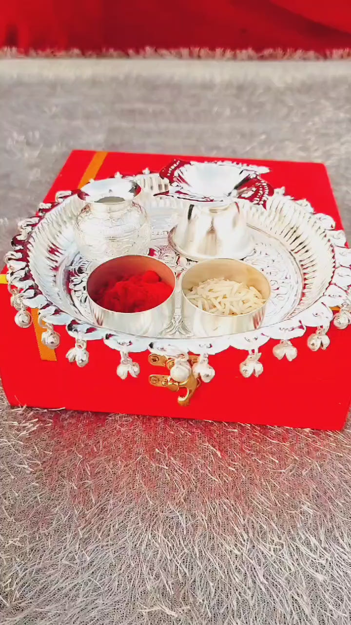 German silver extra depth nakkashi Ghungaru thali Pooja set