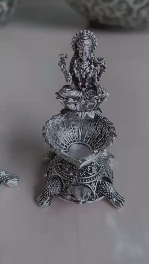 German silver Antique Tortoise Laxmi deepams set of 4 pieces