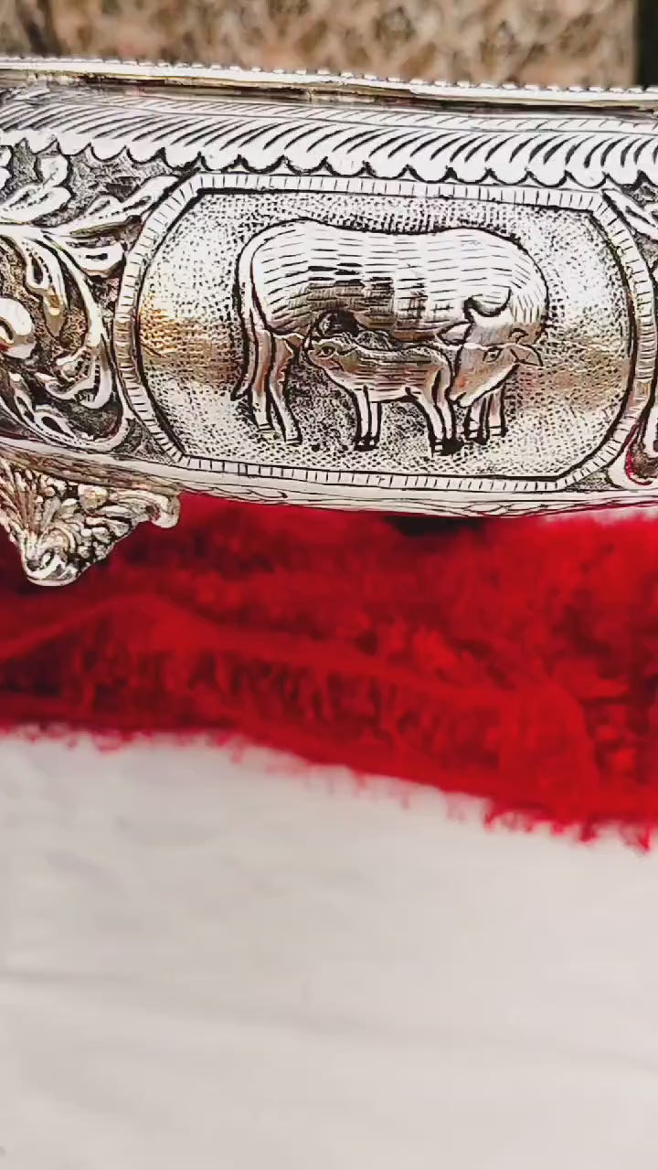 German silver cow and calf decorative bowl/urli with legs