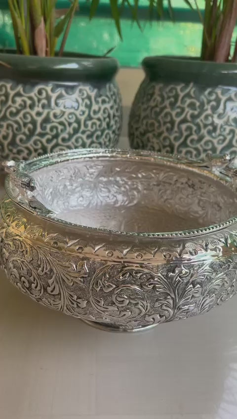 German silver parrot urli with stand