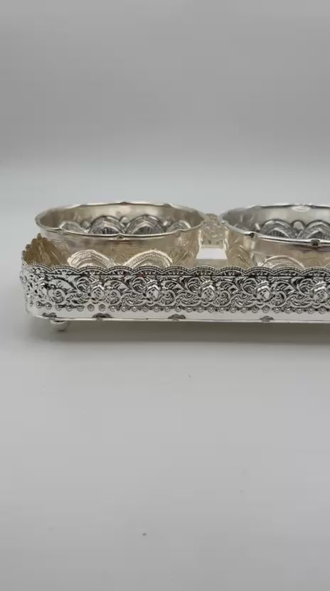 German Silver 11" Tray with Bowl Set – Elegant Serving for Sweets, Prasadam, Snacks & Festive Gifting