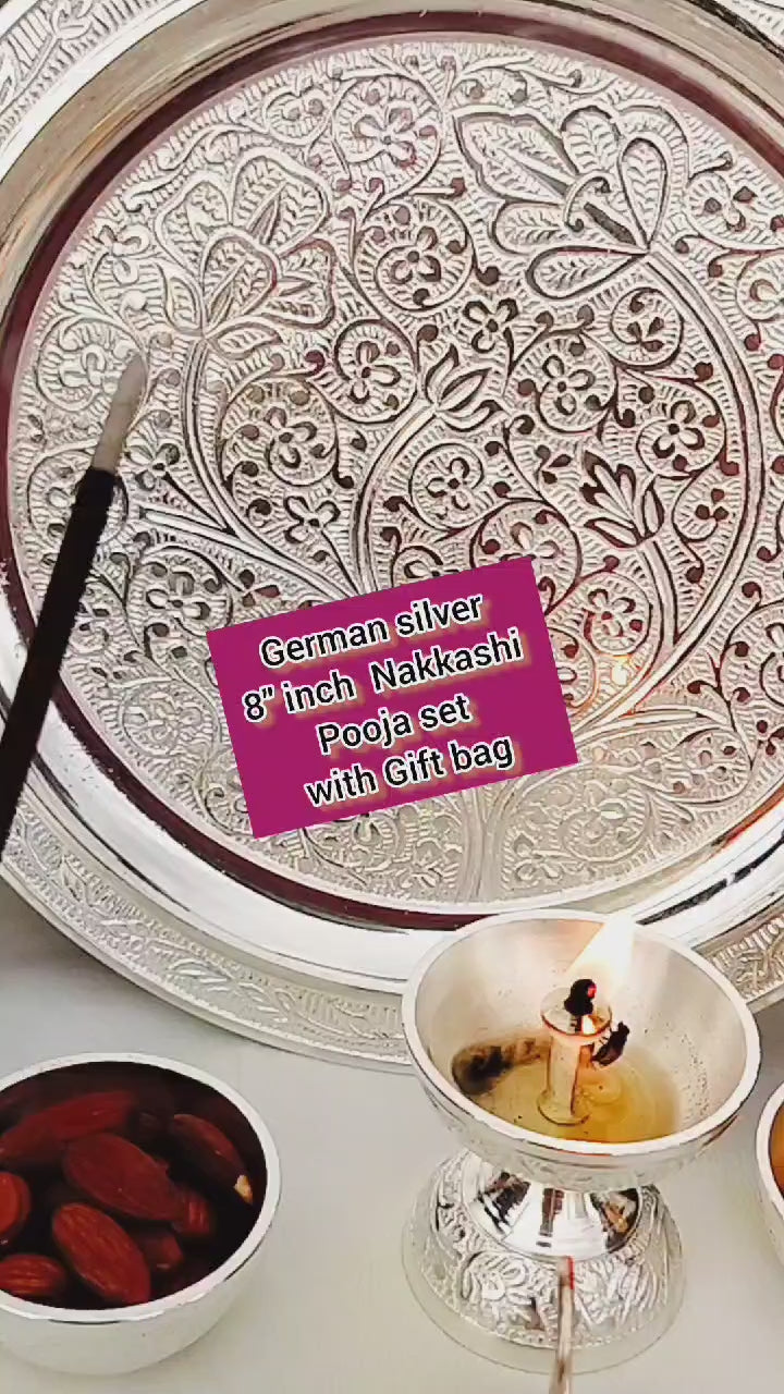 German silver Nakkashi Pooja set with Gift box