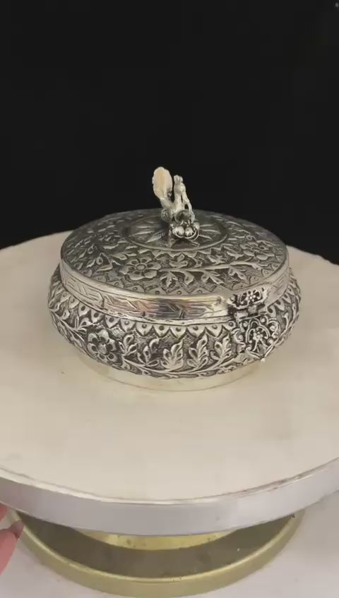 German silver fully carved gift box/jewelry box