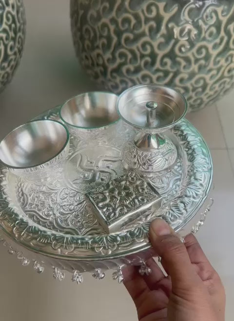 German Silver Ghunghroo Small Pooja thali Set