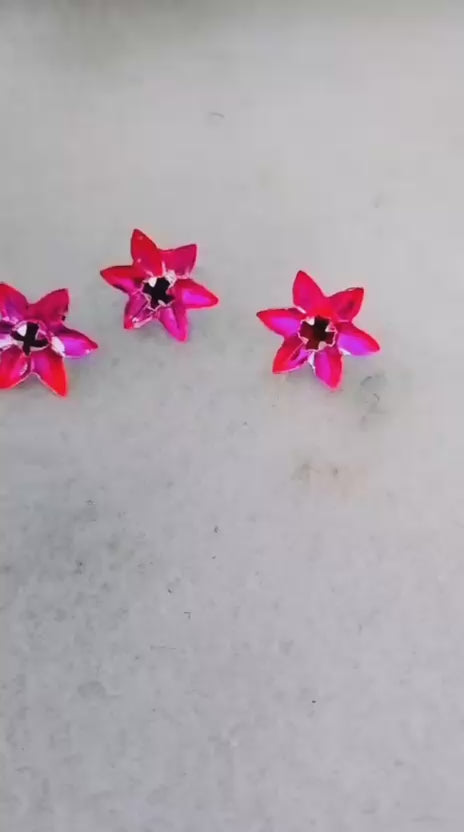 German silver lotus Ashtotram stand with 108 pink parijatham flower with lakshmi diya