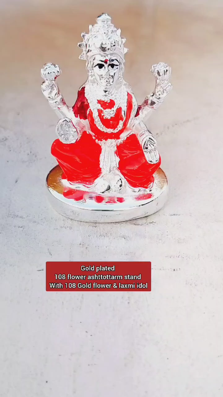 german silver golden flower stand with lakshmi and flower for varalakshmi pooja/ diwali/housewarming