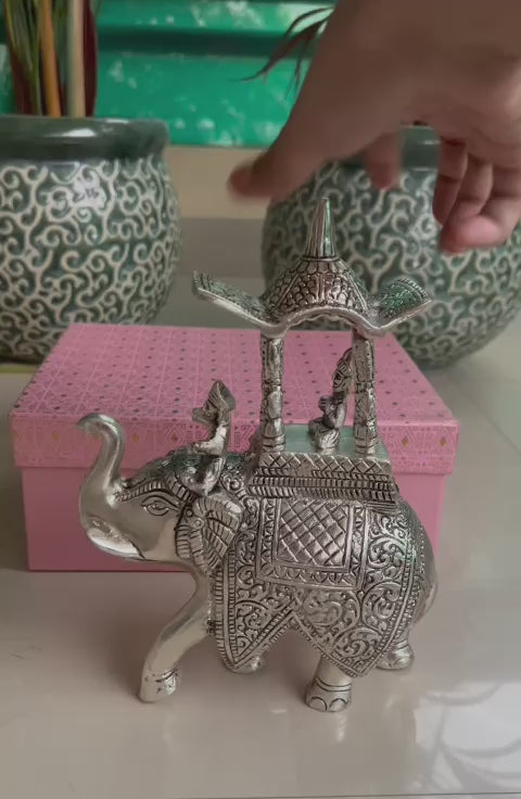 German Silver Beautiful Shahi Elephant with Royal Figures