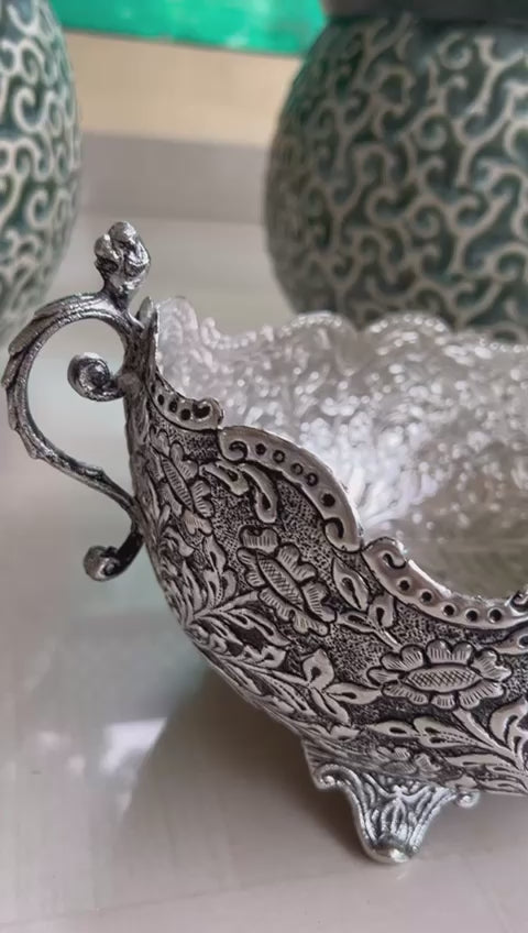 German silver fully carved basket urli