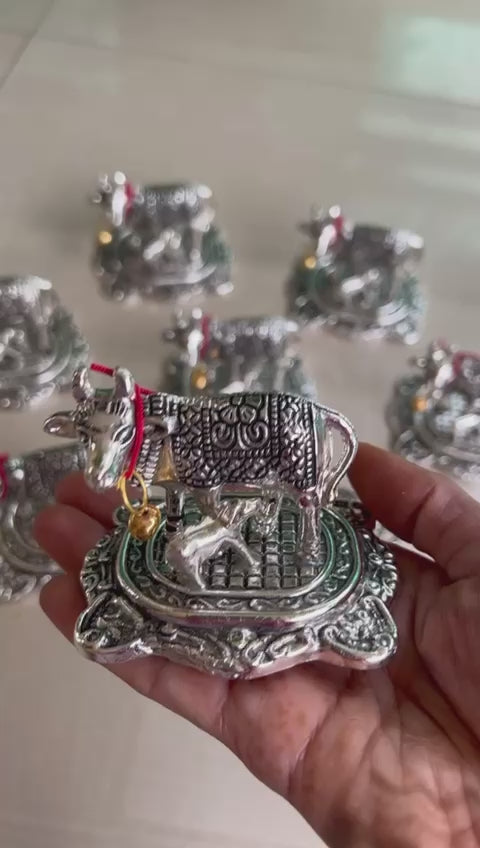 Set of 10 German Silver Cow and Calf Idol Statue for give Away Gifts