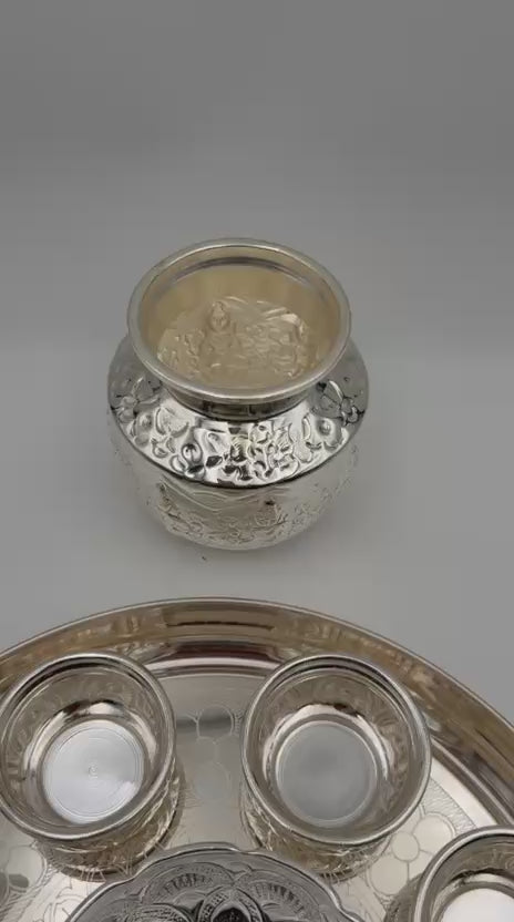 German Silver Pooja Thali Set – 11 Pieces – Varalakshmi Festival / Diwali Puja Essentials