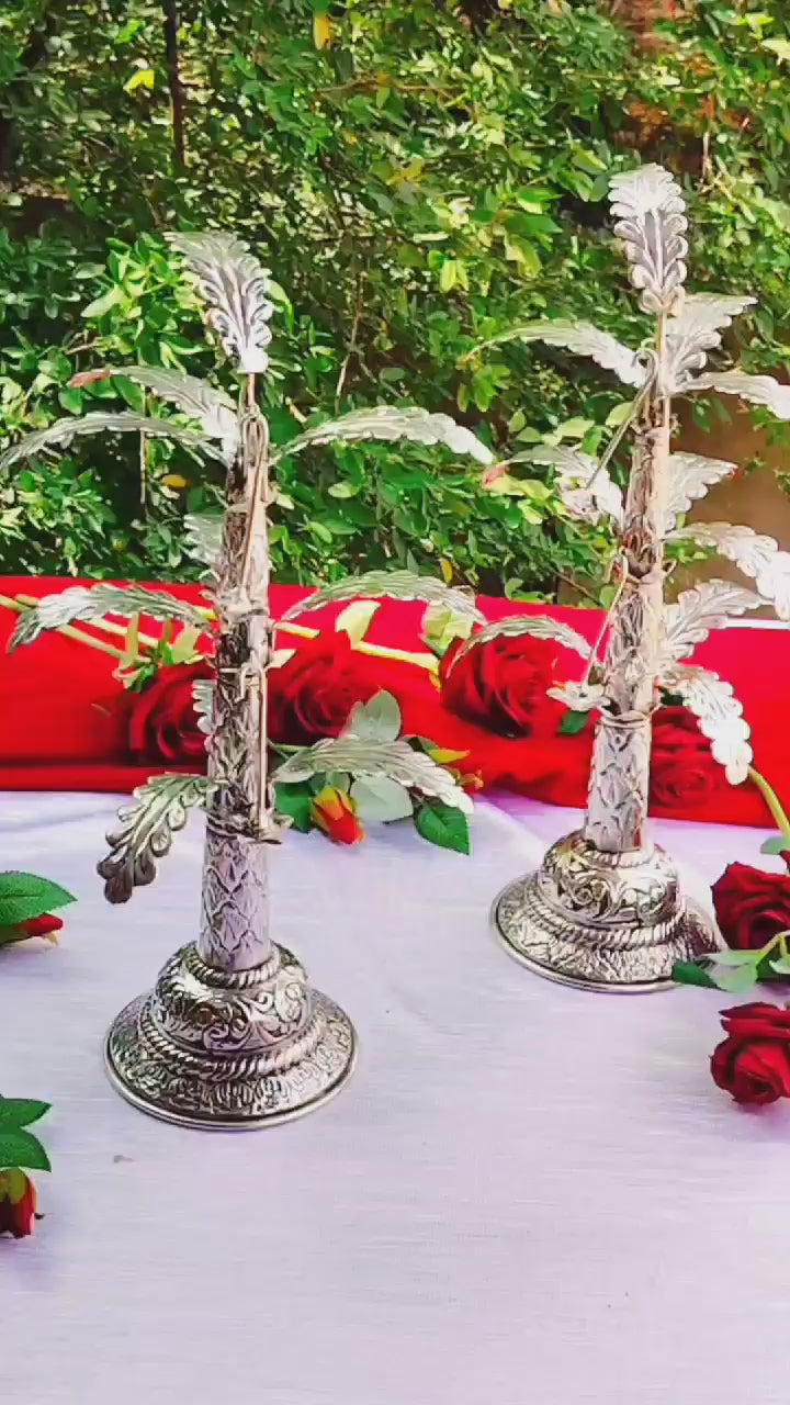 German Silver Banana Tree Pair for Diwali/housewarming, 16" Height