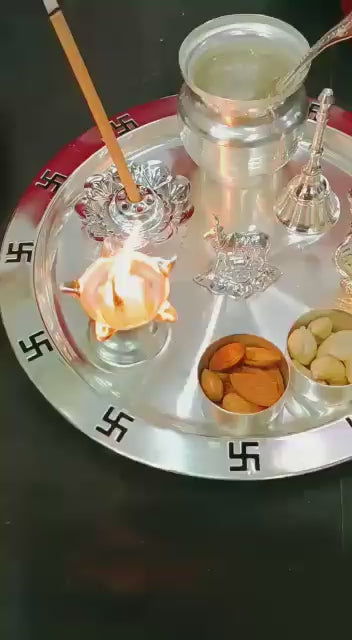 German silver Embossed Pooja Set for Housewarming/Diwali Pooja Festival