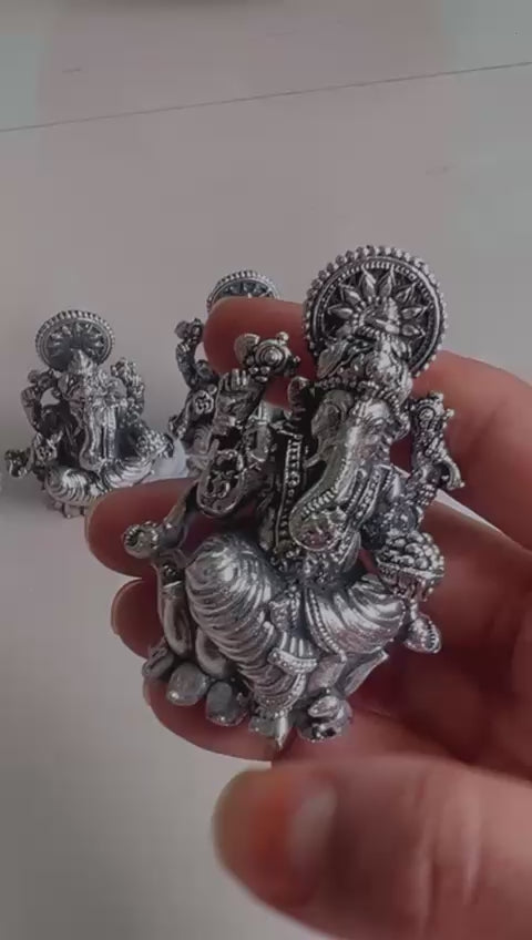 german silver lakshmi ganesh antique finish idol/ statue