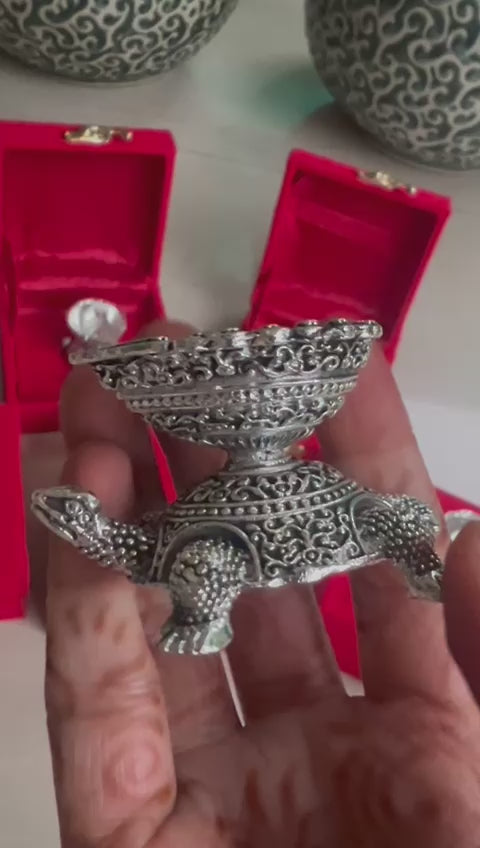 German Silver Diwali Tortoise deepams Set of 5 Pieces for Diwali/Gift Item/Home décor