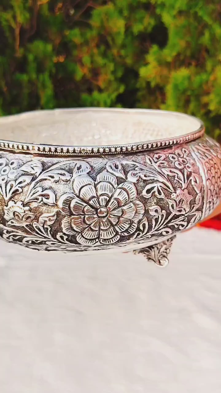 German Silver Fully Carved Urli Bowl