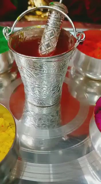 Small German Silver Holi Festival Plate Set/Small Pooja Set