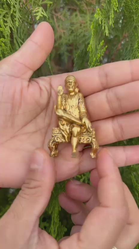 Brass Sai Baba Idol on Stool – Spiritual Murti for Home, Mandir & Décor