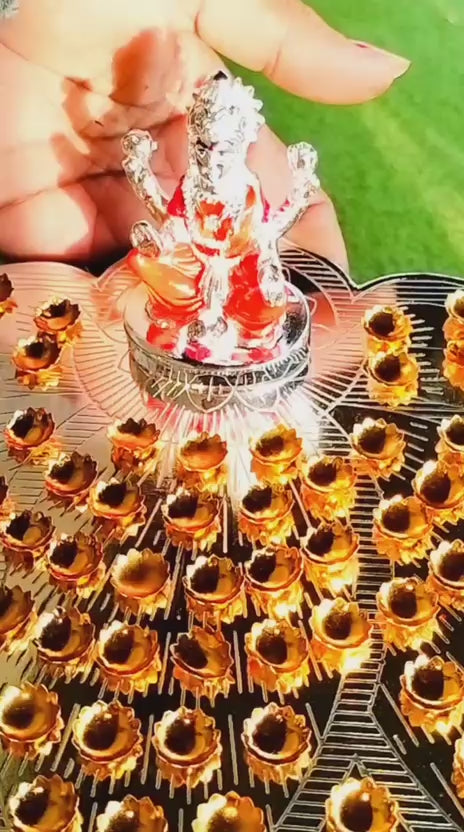 German silver lotus Ashtotram stand with 108 gold flower and lakshmi idol