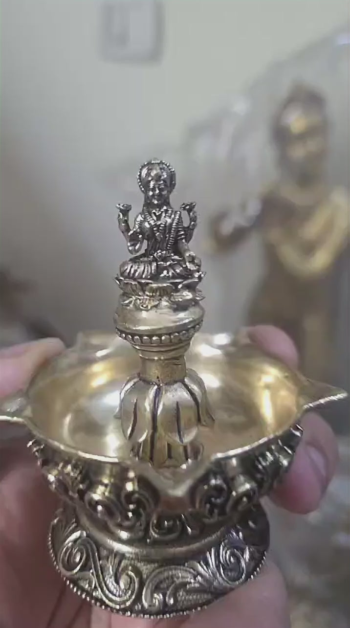 Brass Lakshmi Diya – Handmade Antique Pooja Lamp (1 Piece)