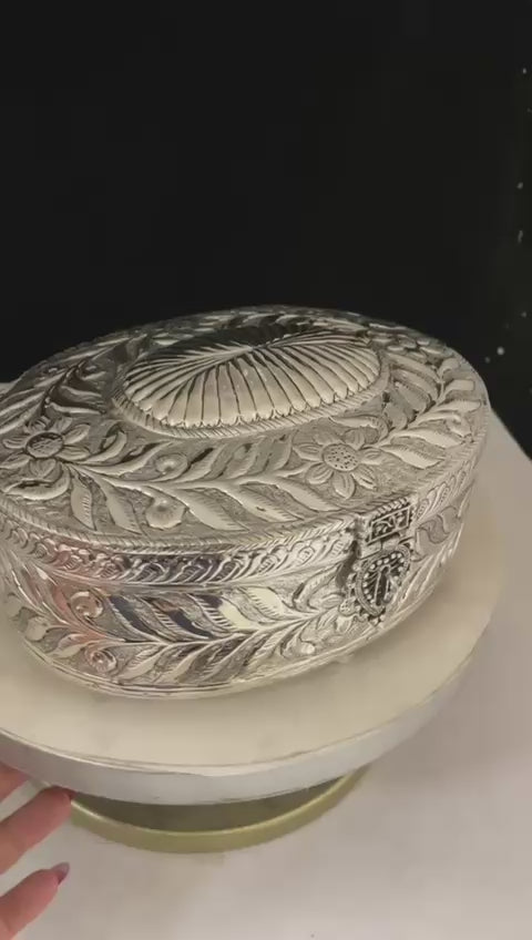 German silver fully carved 1 piece box.