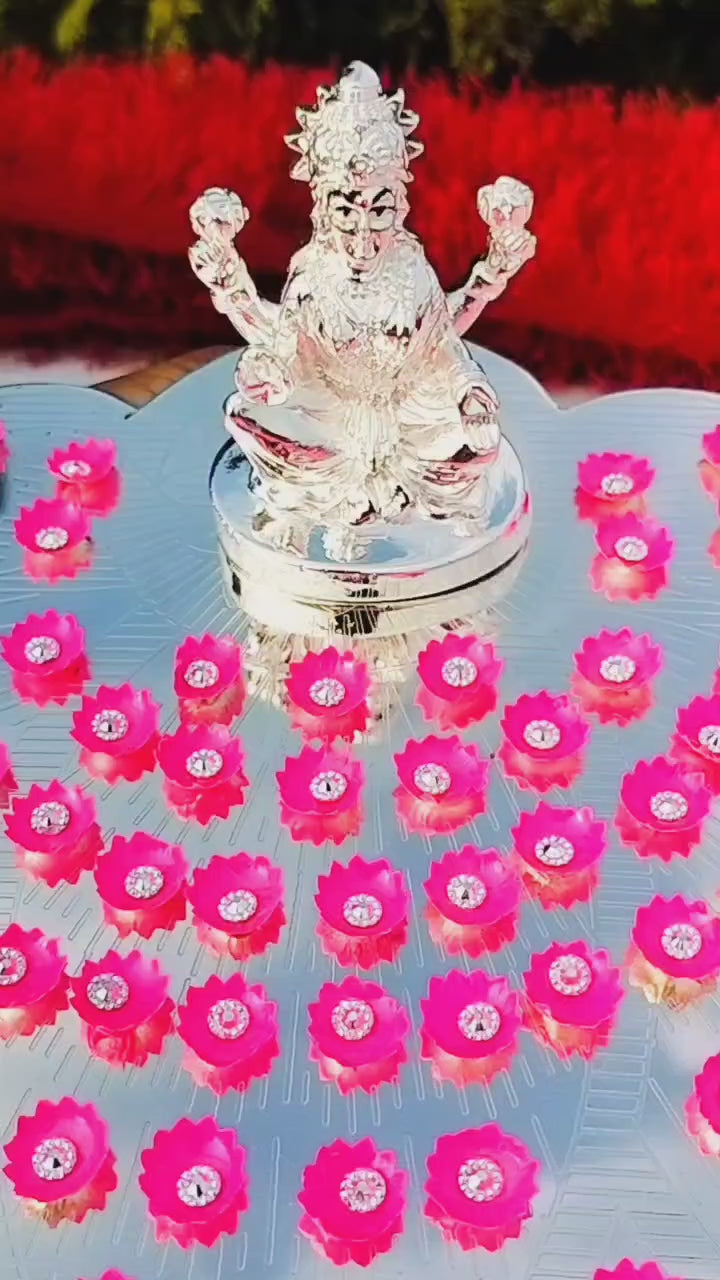 German silver lotus Ashtotram stand with 108 pink lotus flower with lakshmi idol