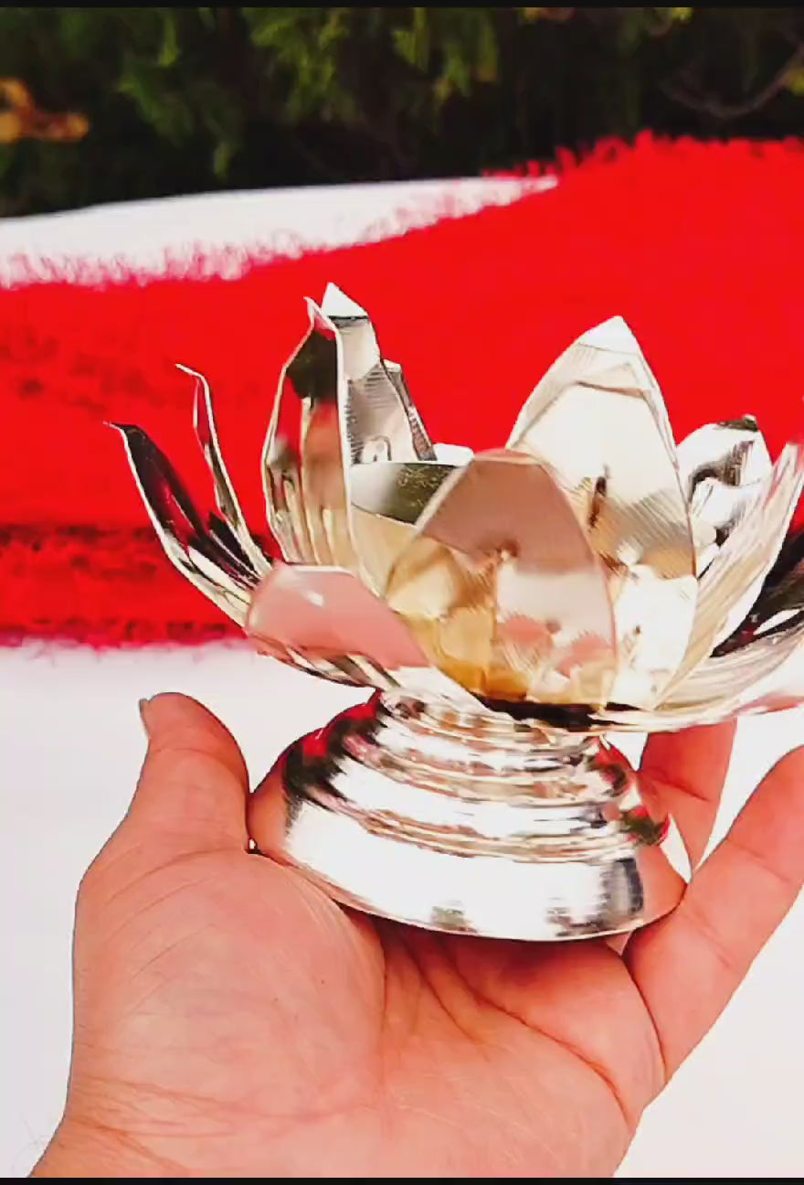 German Silver Lotus sing Hasan for Goddess Lakshmi Statue