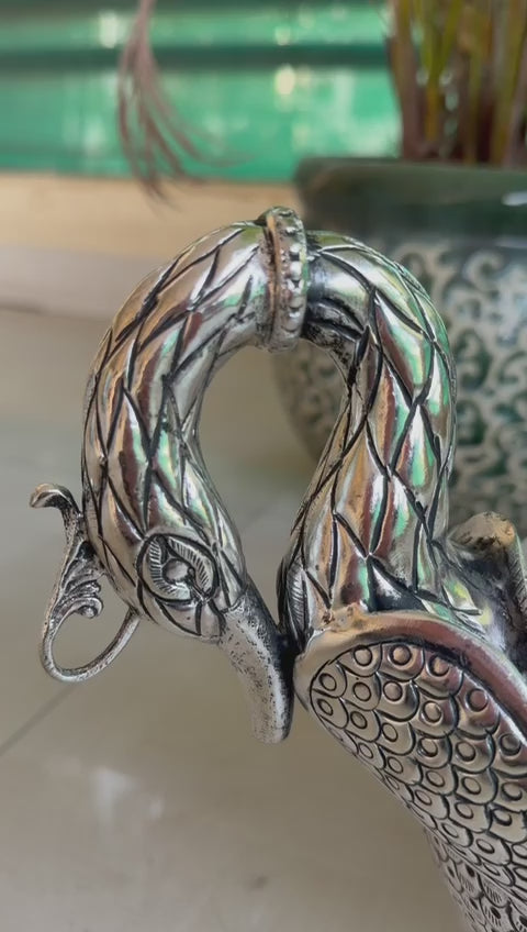 Antique german silver  Swan Bowl – Large Intricately Carved Pooja & Home Décor