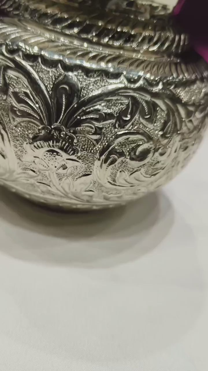 silver plated nakashi work kalash for housewarming pooja/ diwali