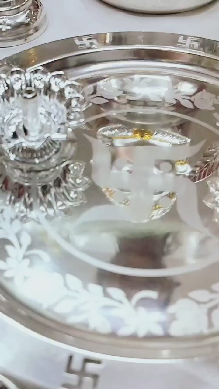 German Silver Pooja thali Set with mukut