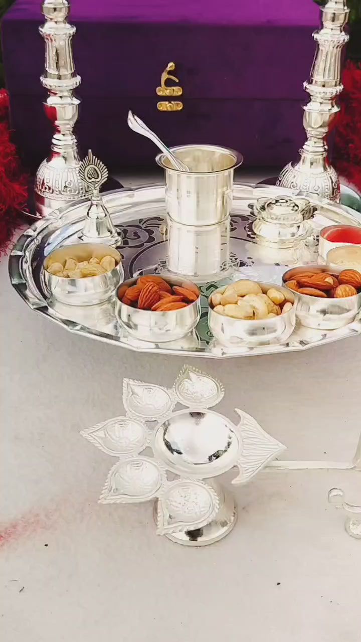 German silver complete Pooja set for Diwali/ housewarming pooja