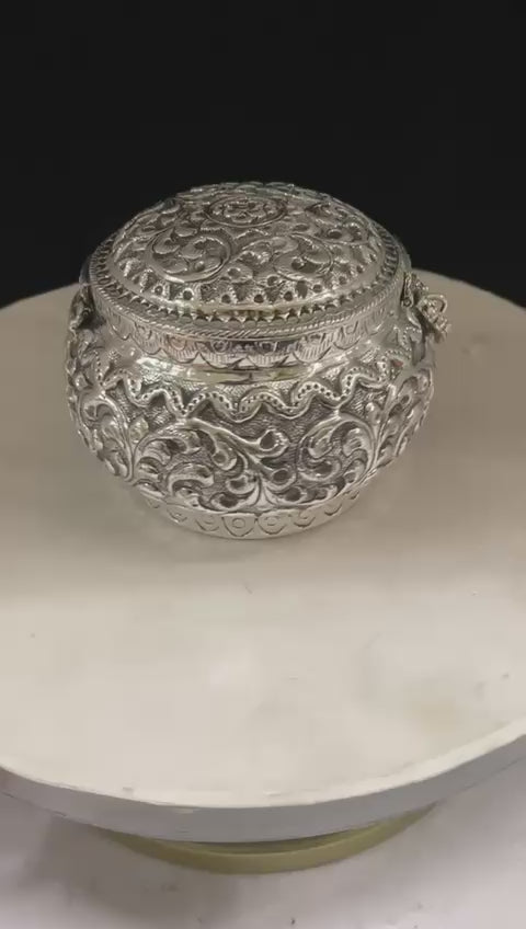 German silver fully carved jewelry box