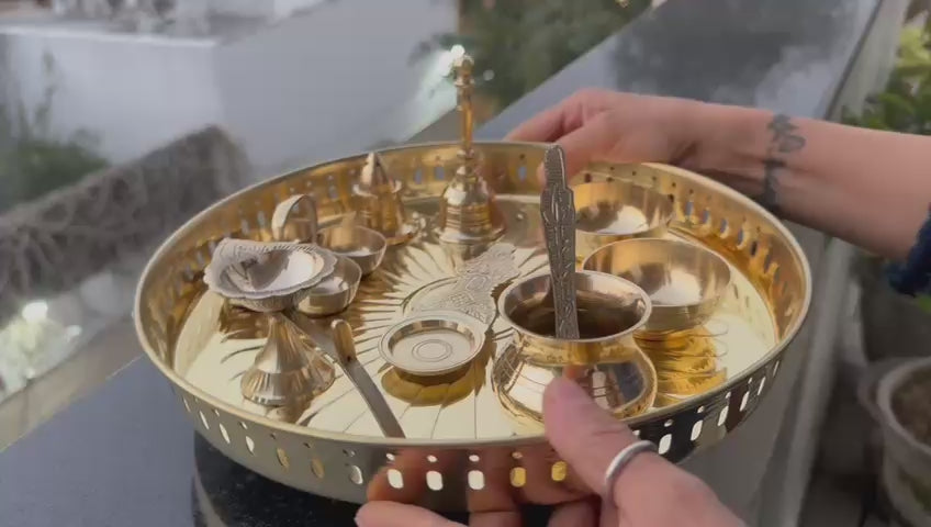 Brass Pooja Thali Set – Traditional Housewarming Gift , 10 pieces set
