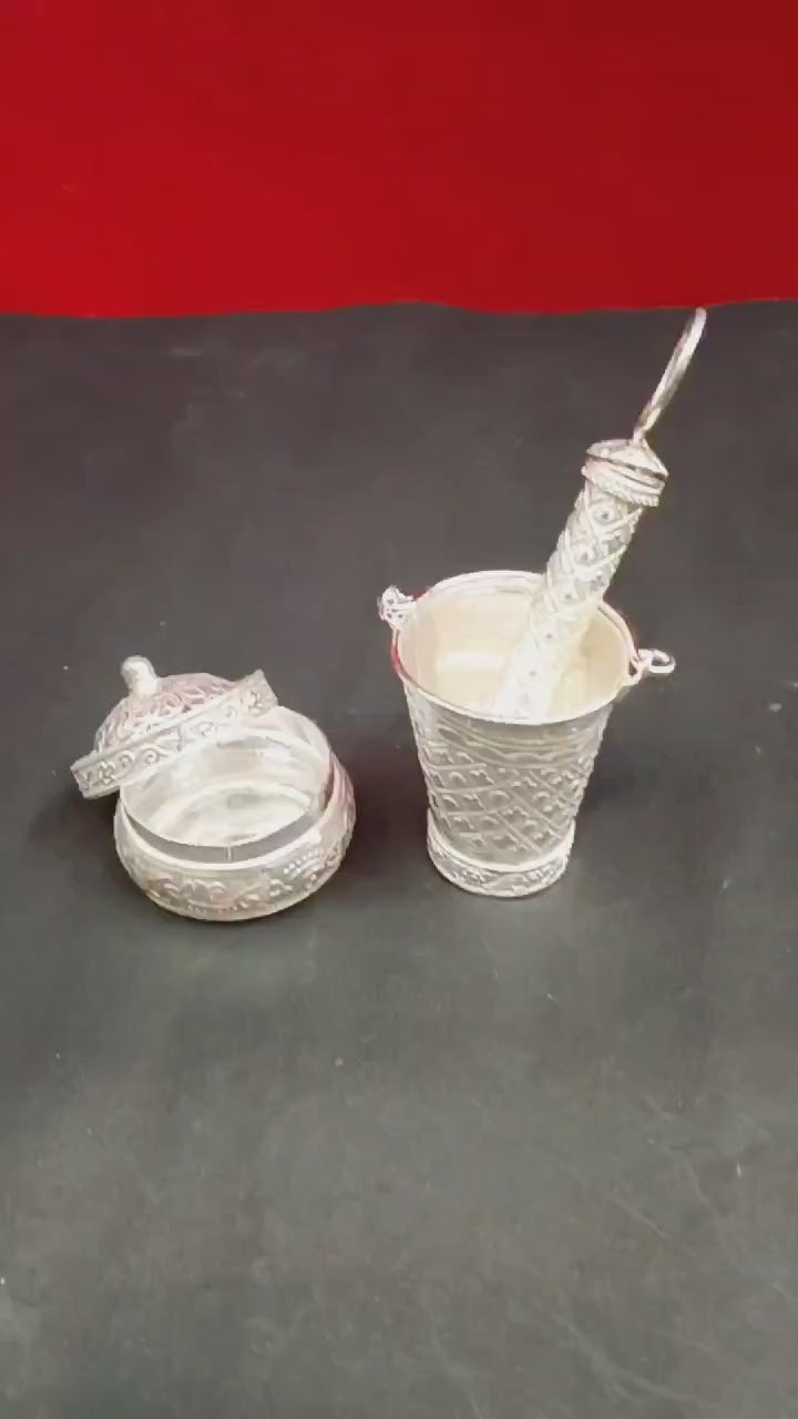 German Silver Small Bucket pichkari Set with Box for Colors