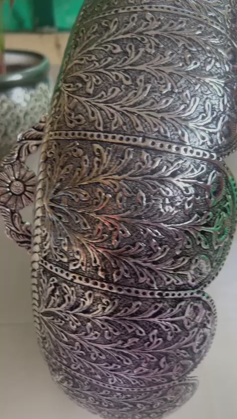 German silver fully carved flower design big size urli bowl for home décor/ gift item