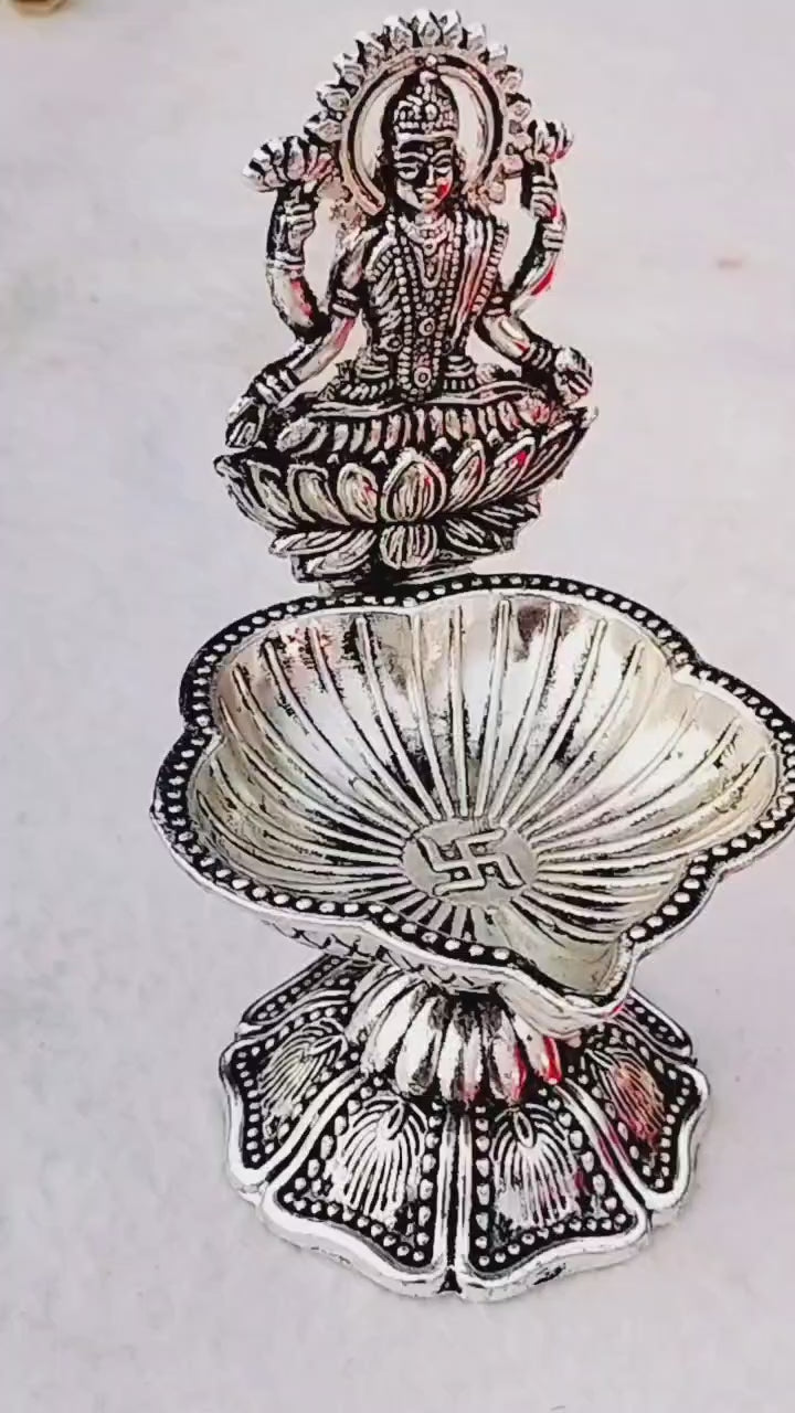 german silver antique finish laksmi ganesh diya set for diwali/ housewarming pooja