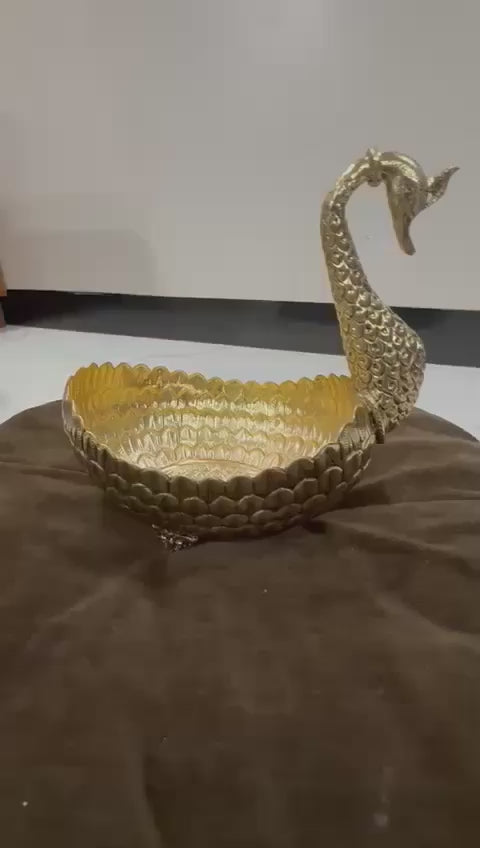 Brass Antique finish Swan bowl 9 inches height for gift item/ home décor/ fruits