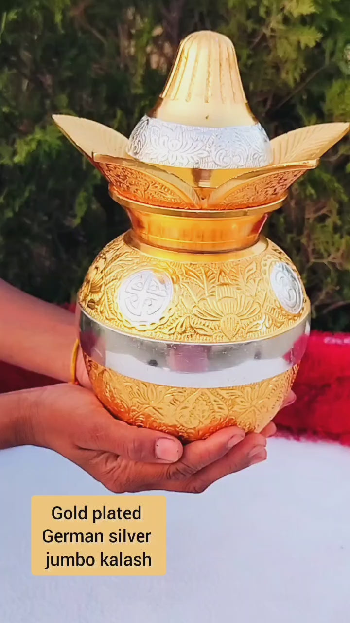 german silver golden mangal kalash for housewarming pooja/ diwali