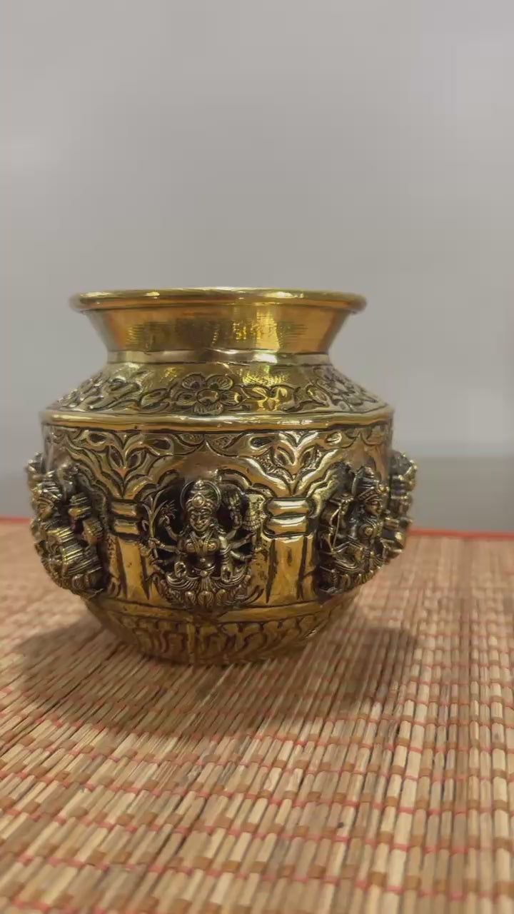 brass antique finish asthalakshmi kalash 4" for diwali pooja
