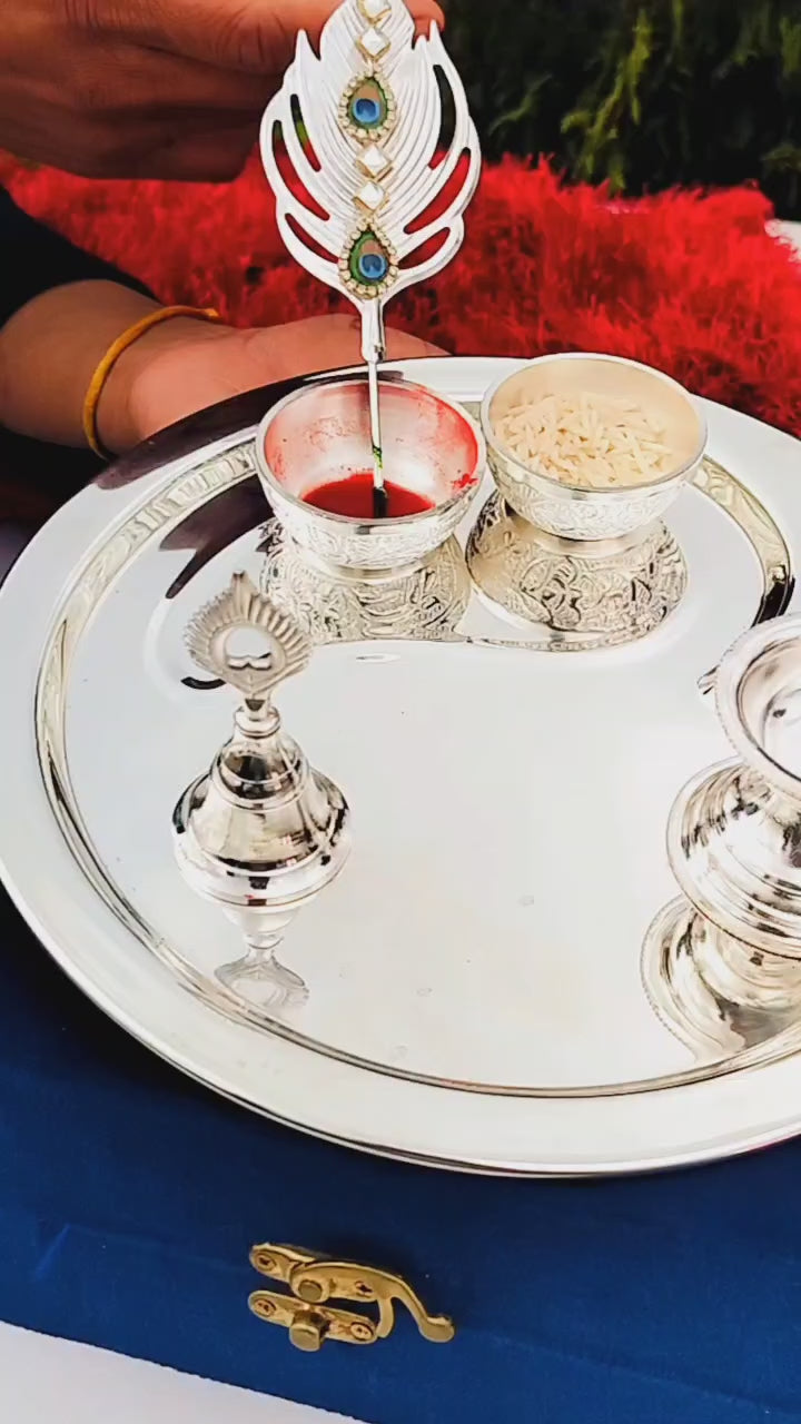 German silver Om design Tilak Thali set for rakhi festival/ housewarming/ diwali