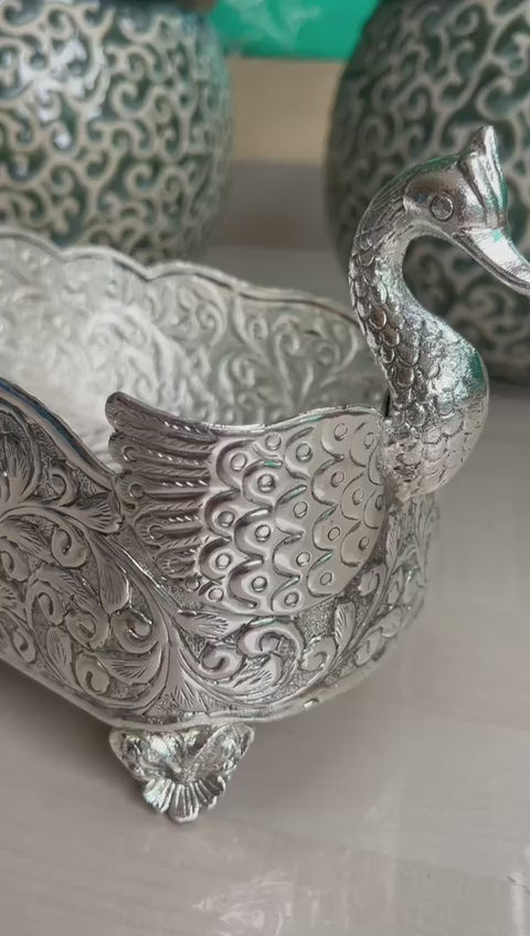 German Silver swan Tray for Housewarming/Diwali décor/Snacks/Fruits