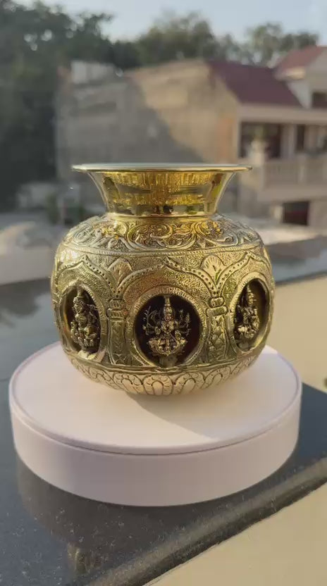 Brass Ashta Lakshmi Kalash – 5.5"  Ideal for Housewarming & Diwali Pooja