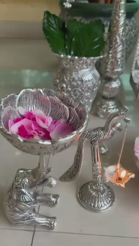 german silver full janmashtami décor with laddu gopal jhula