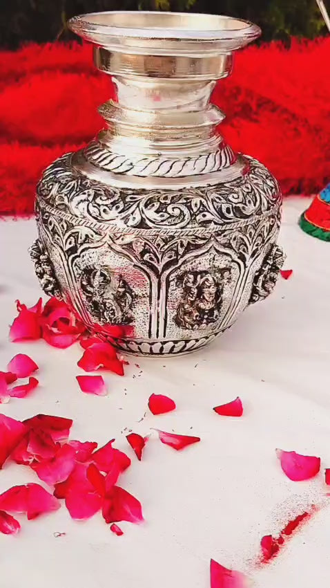 german silver asthalakshmi kalash big size for vara lakshmi/ housewarming/ diwali