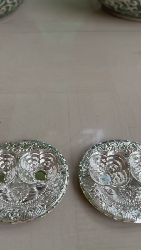 German Silver Antique Finish Kumkum Bowls – Set of 2 Pooja Essentials