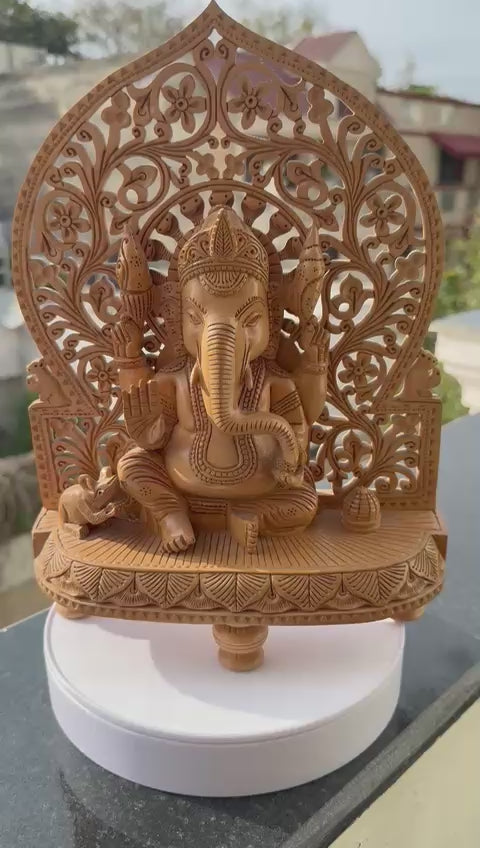 Wooden Ganesh Back Jali 12 inch Statue Idol for Home Decor/Home Office Temple showpiece/Gift Item