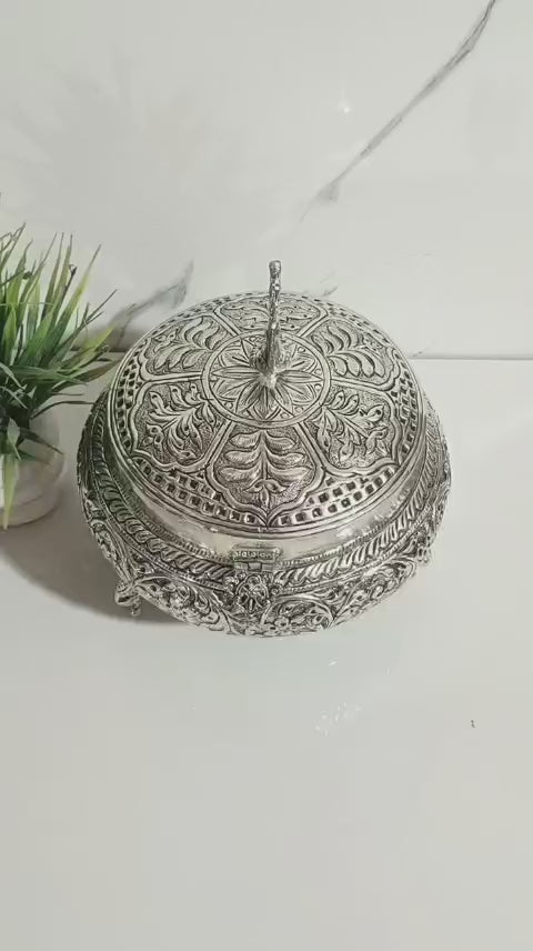 German Silver Fully Carved Multi Purpose Box – Jewelry, Dry Fruit, Sweets, Snacks & Gift Box