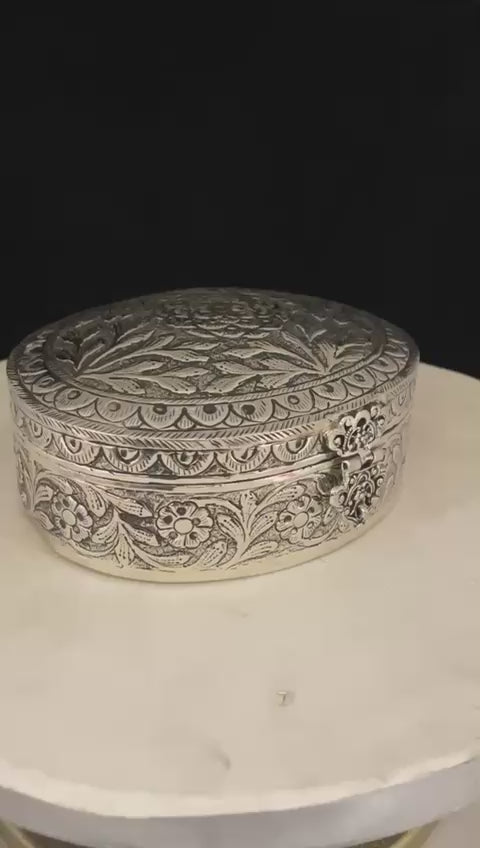 German silver fully carved rose design box